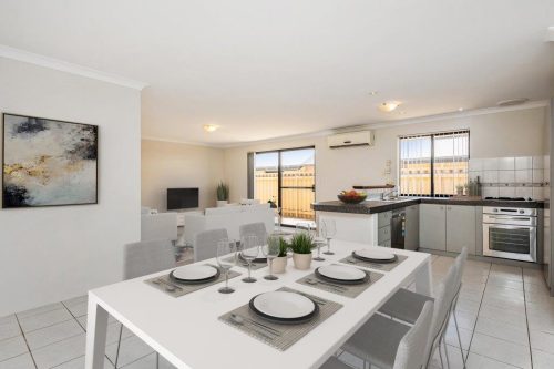 Open plan space staged for home open.